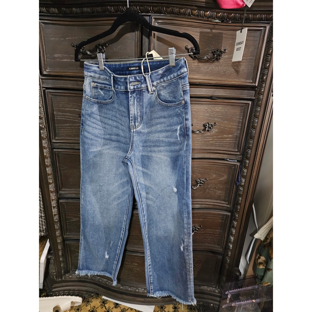Flamingals Womens High Rise Distressed Straight Leg Jeans Blue XS NWT 260053 CH